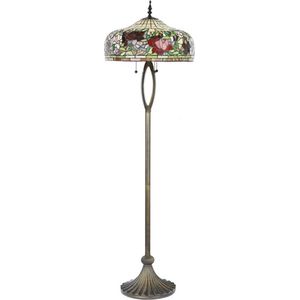 Tiffany Vloerlamp Ø 48x165 cm  Beige Rood Glas Kunststof Rond Bloemen Staande Lamp Glas in Lood Tiffany Lamp