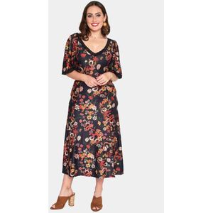 Voodoo Vixen - Floral Print Midi Lange jurk - S - Zwart