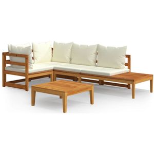 vidaXL Loungeset 4-delig - Acaciahout - Crèmewit Tuinlounge Set - Lounge Set - Acacia Hout - Tuinset - Buitendecor