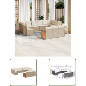 The Living Store Loungeset PE Rattan - Modulair Design - Waterdichte Opbergtas - Afneembare Hoes | Beige - 62x62x69 cm