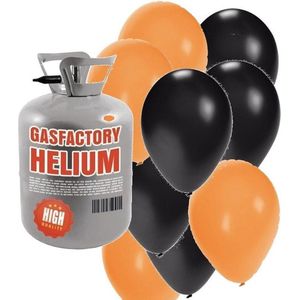 Halloween Helium tank met oranje en zwarte ballonnen - Halloween - Heliumgas met ballonnen voor Halloween