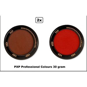 2x Set PXP Professional Colours schmink bruin en rood 30 gram - Schminken verjaardag feest festival thema feest