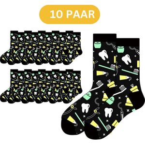 Tandarts/Tandverzorging sokken met tandenborstel, kiezen, tang, haakje, tandpasta - Dames/Mannen sokken maat 40/45 - 10 paar sokken
