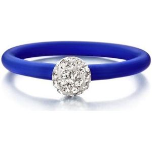 Colori 4 RNG00064 Siliconen Ring met Steen - Kristal Bal 6 mm - One-Size - Blauw