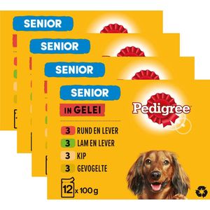 Pedigree Senior Hondenvoer - Maaltijdzakjes Multipack - Vlees en gevogelte in Gelei - 48 x 100g