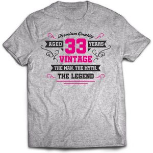 33 Jaar Legend - Feest kado T-Shirt Heren / Dames - Antraciet Grijs / Roze - Perfect Verjaardag Cadeau Shirt - grappige Spreuken, Zinnen en Teksten. Maat XXL