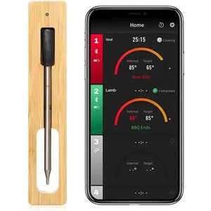 Draadloze thermometer - Vleesthermometer Digitaal - 5m bereik - BBQ Thermometer Draadloos - Kernthermometer - Oventhermometer - Draadloze vleesthermometer - Bluetooth Thermometer