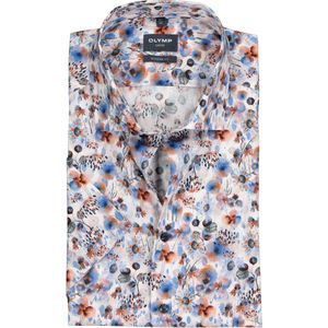 OLYMP modern fit overhemd - korte mouw - popeline - kleurig bloemen dessin - Strijkvrij - Boordmaat: 43