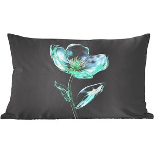 Sierkussens - Kussentjes Woonkamer - 50x30 cm - Bladeren - Bloem - Glazen - Donkerblauw