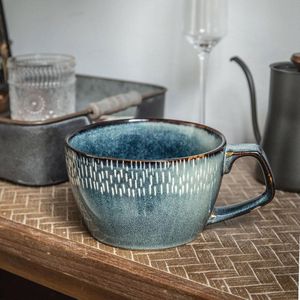 Grote soepkom met handvat - 700 ml, veelzijdige beker voor muesli, havermout en melkdesserts - Vaatwasser- en magnetronbestendig - Hemelsblauw keramiek