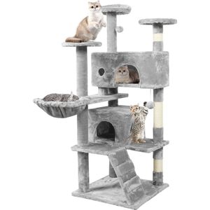 CALIYO Krabpaal - Kattenboom Xl - Luxe Kattenhuis - Krabpaal - Krabpaal voor grote Katten - Kattenboom - 137 cm Hoog - Lichtgrijs