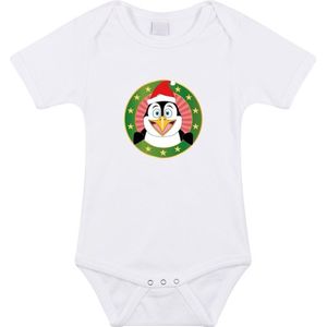 Kerst baby rompertje met kerst pinguin wit jongens en meisjes - Kerstkleding baby 92