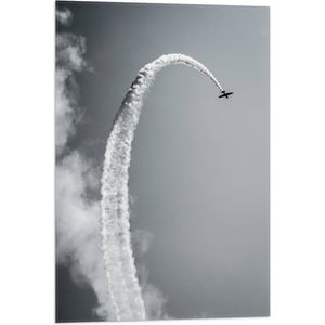 WallClassics - Vlag - Stuntvliegtuig met Rook (zwart/wit) - 50x75 cm Foto op Polyester Vlag