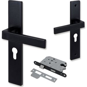 Eliot® profielcilinder deurklinkset incl. insteekslot - slotafstand 55mm - mat zwart - rechthoekig model