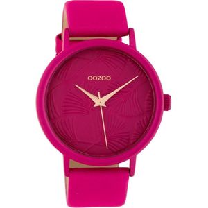 OOZOO Timepieces - Fuchsia horloge met fuchsia leren band - C10399 - Ø42