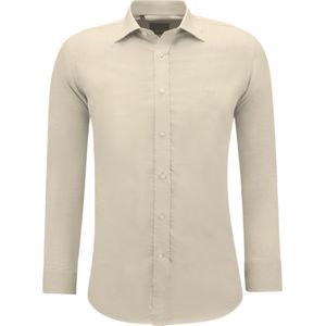 Heren Blouse met Lange Mouwen - Slim Fit Overhemd Heren - Oxford Blouse Heren Volwassenen - Licht Bruin