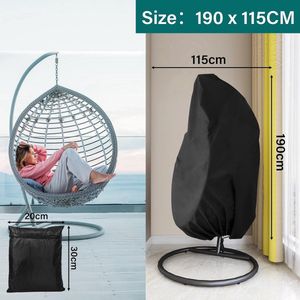 Hangstoelafdekking voor buiten, 210D Oxford-stof, afdekzeil met ritssluiting, trekkoord, waterdicht, UV-anti-winterbestendig, beschermhoes, tuinmeubelen voor hangstoel, Egg Swing Chair, 190 x115
