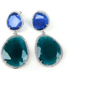 Zilveren oorringen oorbellen Model Magic Colors gezet met blauwe en groene stenen