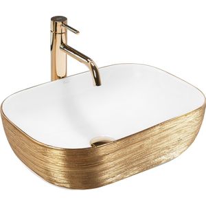 Rea Belinda White Gold Brush Opzetwastafel Wit En Goud 46,5x33,5 cm