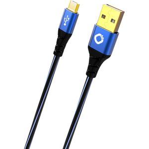 Oehlbach USB Plus Micro USB 2.0 [1x USB-A 2.0 stekker - 1x Micro-USB 2.0 B stekker] 3.00 m Blauw Vergulde steekcontacte