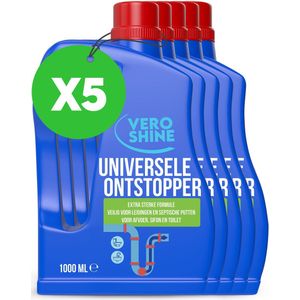 Vero Shine Ontstopper (5x1000ml), Set van 5, Ontstopper voor Afvoer, Toilet en Sifon, Niet Schadelijke Haarontstopper voor leidingen