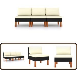 vidaXL Middenbanken 3 st poly rattan en hout Middenbank - Tuinset - Lounge Set - Buis Meubilair - Tuinbank