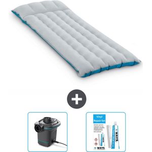 Intex Campingmat - 1-Persoons - 67 x 184 x 17 cm - Blauw - Inclusief Pomp en Reparatieset