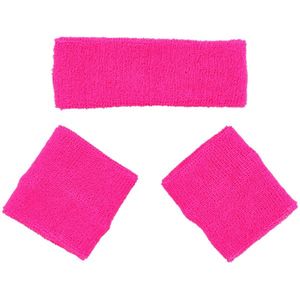 Sport zweetbandjes set - Neon Roze - Katoen - One Size - 3 stuks - Sporten - Sportaccessoire - Sportkleding  - Fitness - Sweatband - Festival - Carnaval - Party