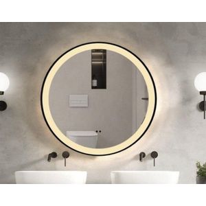 Saniclass Lonato Badkamerspiegel - rond - diameter 60cm - geïntegreerde LED verlichting - spiegelverwarming - infraroodbediening - mat zwart