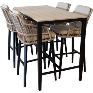 5-delige barset | 4 Isabel barstoelen Sand | Cyprus bartafel 150x75cm Wood