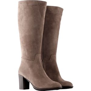 Dames Laarzen Brede Kuiten Nina Suede in Taupe Kuitomtrek 48 cm, schoenmaat 41