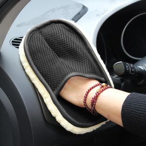 Wollen Auto Washandschoen - Stof Verwijderaar -  Zwart/Beige - Microvezelhandschoen - Interieur En Extrieur