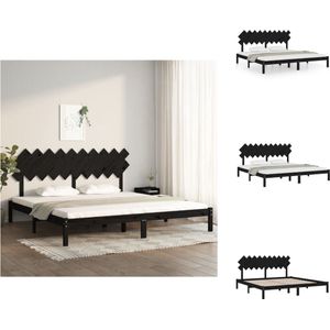 vidaXL Bedframe - Grenenhout - Zwarte kleur - 205.5 x 205.5 x 31 cm - Stevige lattenbodem - Comfortabel hoofdeinde - Geschikt voor 200 x 200 cm matras - Bed