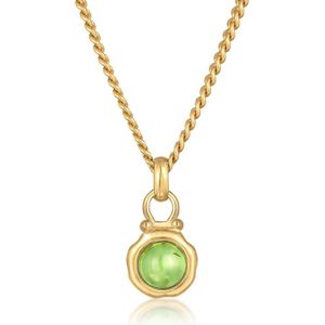 Elli PREMIUM Dames Halsketting Dames Curb Collier Hanger Rond Klassiek met Peridot Edelsteen in 925 Sterling Zilver Verguld