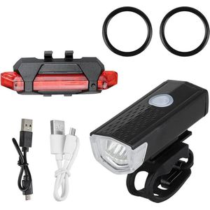 Waterdicht Fiets Lamp LED-Fietsverlichting Set-Voorlicht en Achterlicht-Oplaadbare USB Fietslamp met Adapter-waarschuwing Licht 2 stuks