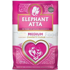 Elephant Volkorenmeel Medium - 25 kg - Elephant Atta - Volkorenmeel & zachte witte meel mix - Vezelrijk - Chapatti, Roti, Paratha Meel, Tarwebloem