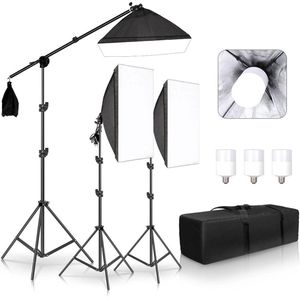 Valumerce - Softbox Studiolampen - Verstelbaar - Driepootstatief - Led - Fotografie - Fotografie Accessoires - Boom Arm - 3x lamp 135W