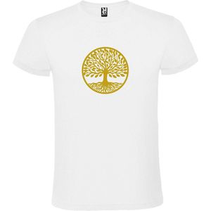 Wit T shirt met print van "" mooie Levensboom "" print Goud size XXL