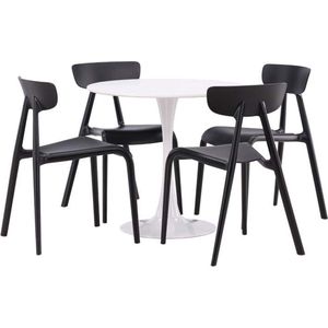 Hamden eethoek tafel wit en 4 Ursholmen stoelen zwart.