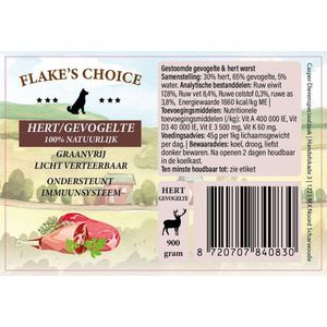 FLAKE'S CHOICE 900 gram - hondenworst - gestoomd - hert/gevogelte - graanvrij - 10 stuks
