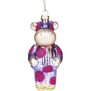 BRUBAKER Koe In Gebreid Pak Roze - Handbeschilderde Kerstbal van Glas - Handgeblazen Kerstboomversieringen Figuren Grappige Decoratieve Hangers Boombal - 13 cm