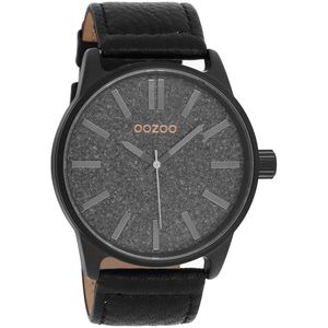 OOZOO Timepieces - Zwarte horloge met zwarte leren band - C9064