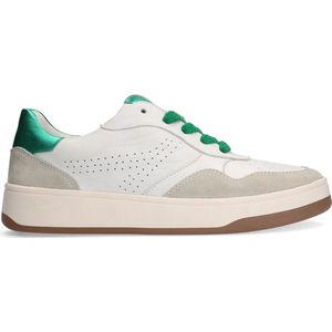 Sacha - Dames - Witte leren sneakers met groene details - Maat 40