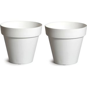 Mega Collections Plantenpot/bloempot - 2x - kunststof - wit - binnen/buiten - D39 x H35 cm