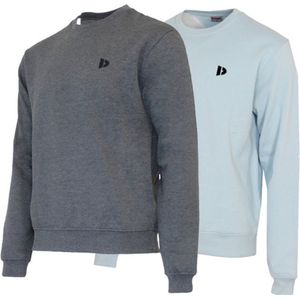 2 Pack Donnay - Fleece sweater ronde hals - Dean - Heren - Maat M - Charcoal-marl & Light blue (494)
