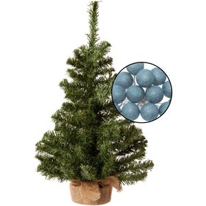 Mini kunstboompje groen - met verlichte bollen lichtsnoer blauw - H60 cm