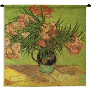 Wandkleed - Wanddoek - Stilleven vaas met oleanders en boeken - Vincent van Gogh - 60x60 cm - Wandtapijt