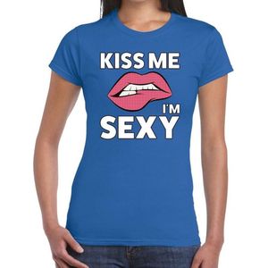 Kiss me I am Sexy t-shirt blauw dames - feest shirts dames M