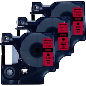 DULA Dymo D1 45017 - S0720570 - Compatible label tape - 3 lettertapes - Zwart op rood - 12mm x 7m