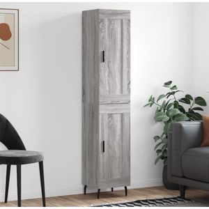 The Living Store Opzetkast - Hoge kast - Grijs Sonoma Eiken - 34.5 x 34 x 180 cm - Duurzaam hout en metaal